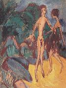 Ernst Ludwig Kirchner Nackter Jungling und Madchen am Strand oil